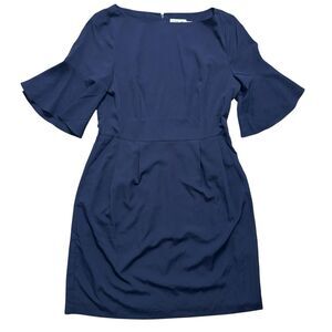 Eliza J Sheath Dress Sz 10 Navy Blue Bell Sleeve Boat Neck NWT Missing Belt